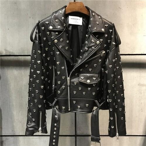 Quality genuine jacket women fashion lady rivet real sheep leather blazer