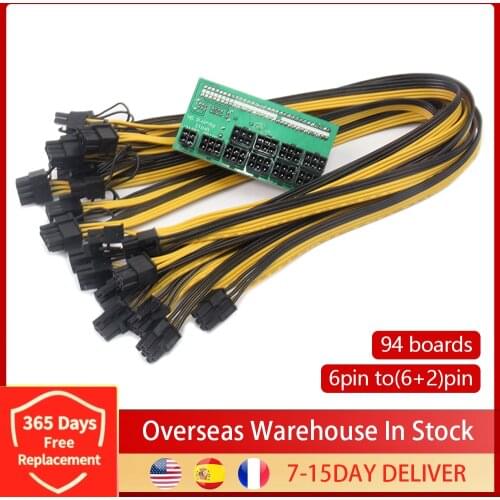 12V GPU / PSU Breakout Board Ethereum ETH ZEC Mining Server Power Supply Adapter Card 18AWG PCI-E 9 x 6Pin + 1 x 4Pin Interface
