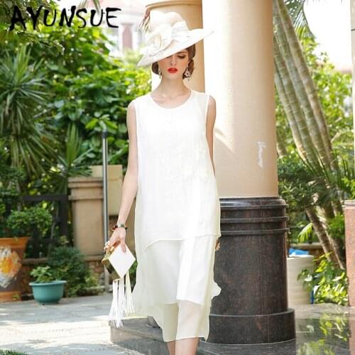 Summer Dress Real Silk Dress Women Vintage Embroidery Midi Beach Dress White Elegant Party Dress Vestidos Mujer 38877 YY2775