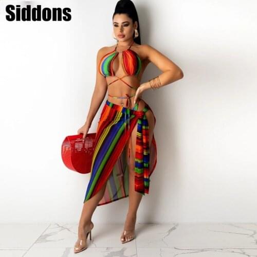 Summer Lace-Up Wrap Skirt Set Beautiful Bikini Three Pieces Set Outfits Bathing Suits Beachwears
