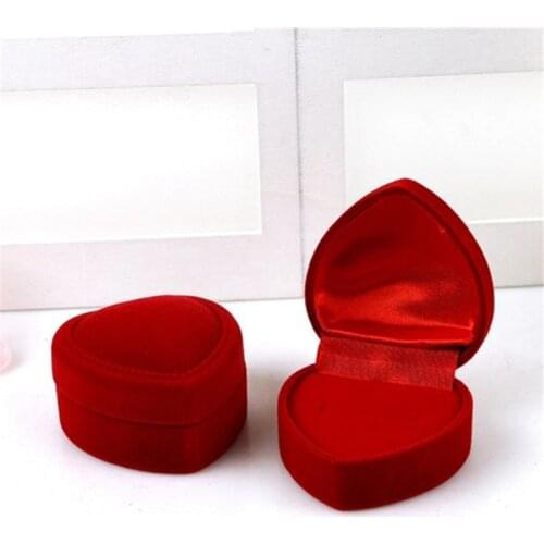 Mini Cute Red Carrying Cases Foldable Red Heart Shaped Ring Box For Rings Lid Open Velvet Display Box Jewelry Packaging Case