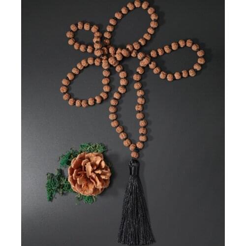 OAIITE 108 Rudraksha Seeds Mala Bead Necklace Meditation Prayer Tassel Necklace for Women Men