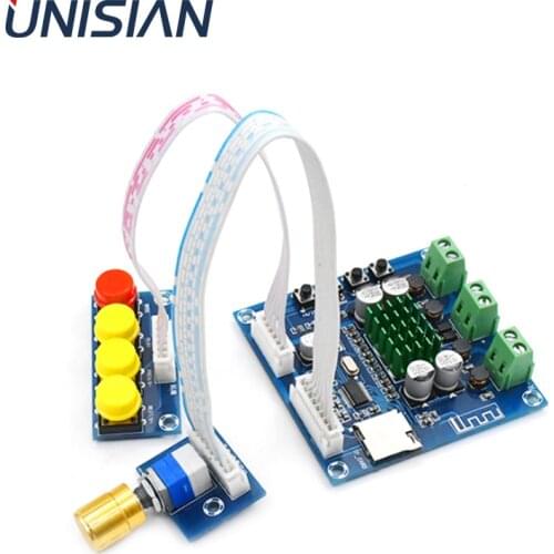 UNISIAN Bluetooth HIFI Audio Amplifier Board 30W+30W 2.0 Channel Power Amplifier Button and potentiomete Extension cable control