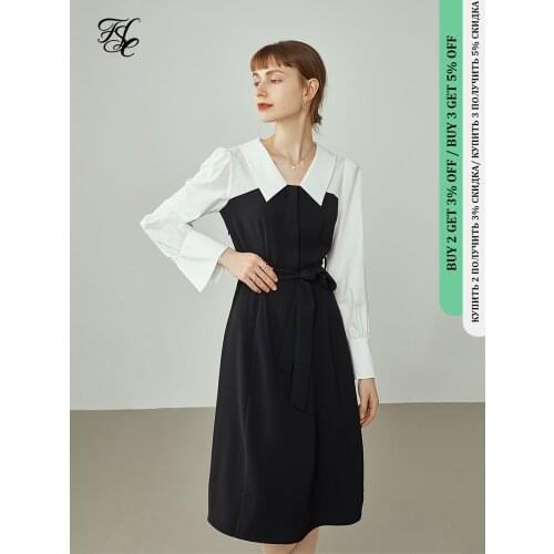 FANSILANEN Dress For Women Early Autumn Temperament Dress Women Fake Two Long Sleeve Shirt Dress Color block Dresses Clothes