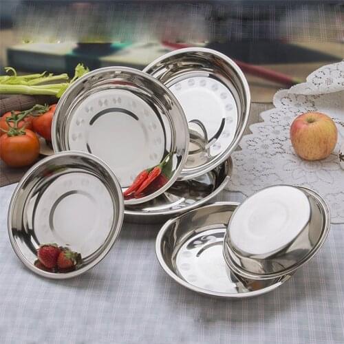 Thickened Flat-Bottomed Stainless Steel Main Course Plate Home Desktop Bone-Spit Plate Coffee Table Fruit Snack Storage Plate