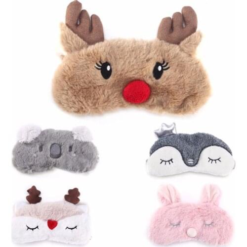 Animal Eye Cover Sleeping Mask Eyepatch Bandage Blindfold XMAS Cartoon Pink Rabbit Koala Christmas Elk Plush Imitation Eye Mask