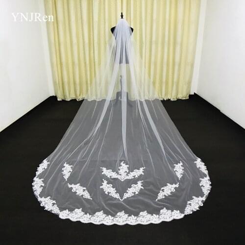 Real Photos 3M Cathedral Wedding Veils Custom Made Lace Applique Tulle Bridal Veil Wedding Veil Wedding Accessories
