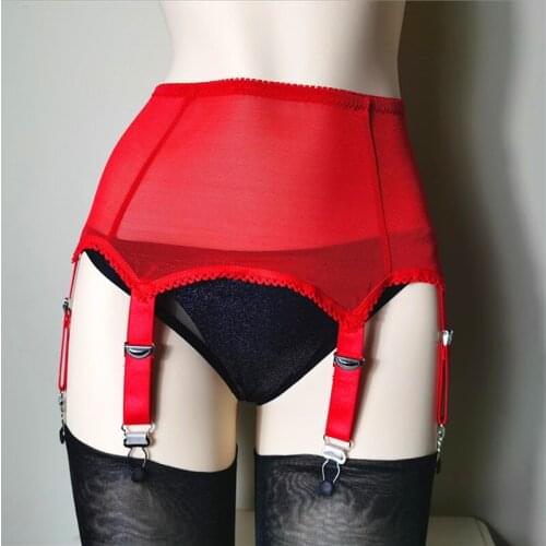 Adjustable Metal Buckle Womens Garter Belt Sexy Non-slip Garter Belts For Ladies Mesh Transparent 6-claw Garter Belts 2021