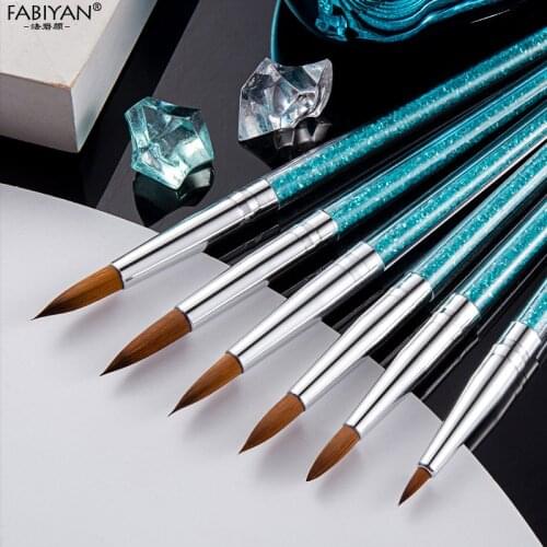 Rhinestone Handle Acrylic Nail Art Brush Gel Builder Carving Dotting Tools Drawing Painting Flower 3D Tips Manicure Pen 6Pcs/set