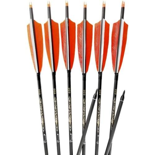 Spine 300 340 400 500 600 Carbon Arrow ID6.2mm Shafts Turkey Feather Points For Compound Recurve Bow Longbow Hunting Archery
