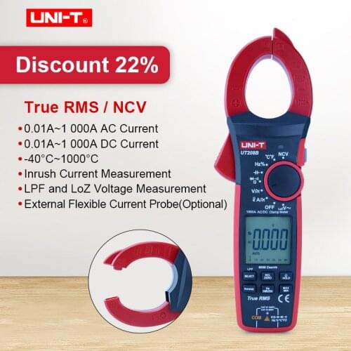 UNI-T True RMS Digital Clamp Meter AC DC Current 1000A 1000V UT207B UT208B LPF 6000 Count Backlight Flashlight Multimetro Tester