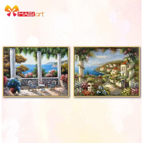 Cross stitch kits Embroidery needlework sets 11CT water soluble canvas patterns 14CT Seaside scenery Seaside garden-NCMS088