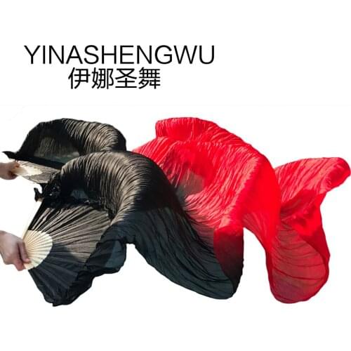 Stage Performance 100% Silk Belly Dance Fans Gradient Colour Dance Accessories Belly Dancing Silk Fans black + red