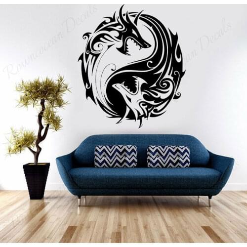 Yin Yang Dragon Silhouette Vinyl Wall Sticker Home Decor Living Room Bedroom Background Wall Decals Interior Design Murals 4565