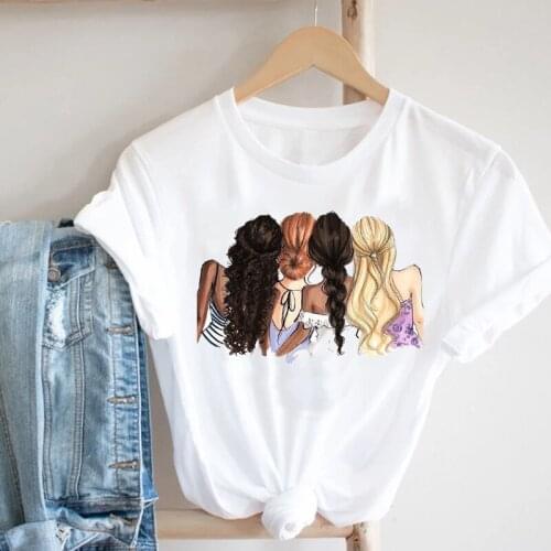 Women Clothing Short Sleeve Sweet Love Sister Friends Cartoon Ladies Summer Clothes Print Tshirt Female Tee Top Graphic T-shirt