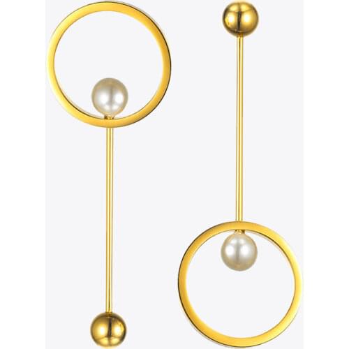 Enfashion Imitation Pearl and ball Dangle Earrings Rose Gold color Dot Earings Drop Earrings For Women Long Earring Jewelry