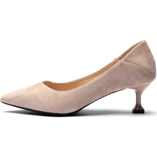 Designer Women Pumps Office & Career Flock Slip On 3-5CM Thin High Heels Pointed Toe Shallow mujer bombas women shoes size 35-42