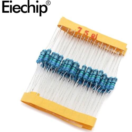 100pcs/lot 0.5W 1 ohm 1% Metal film resistor 1/2W resistance 75R Electronic resistors