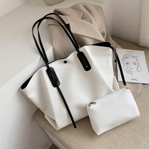 Korean Style 2 Sets Big Tote Bags For Women Large Capacity Female Shopper Bags High Quality Soft PU Leather Shoulder Bags 2021