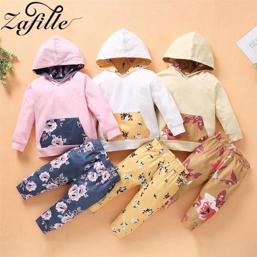 ZAFILLE Winter Baby Girl Clothes Set Hooded Sweatshirt+Floral Pants 2pcs Suit For Babies Newborns 0-18M Toddler Girl Outfits