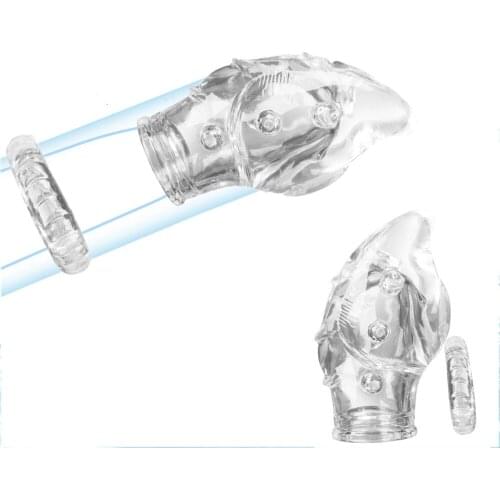 2PCS Glans Penis Sleeve Reusable Condom Penis Extender Cock Ring Foreskin Ring Sex Toys for Men Delay Ejaculation Lock Ring