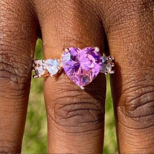 2021 White Pink Water Drop Big Gem Baguette CZ Heart Ring Iced Out Bling CZ Cubic Zirconia Luxury Fashion Women Wedding Jewelry