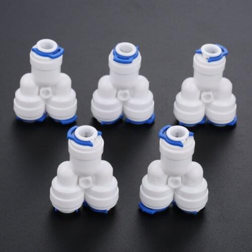 5Pcs Equal 3 Way 1/4" 6.35mm OD RO Water Hose Tube Plastic Coupling Connector Reverse Osmosis System Y Fitting Quick Coupling
