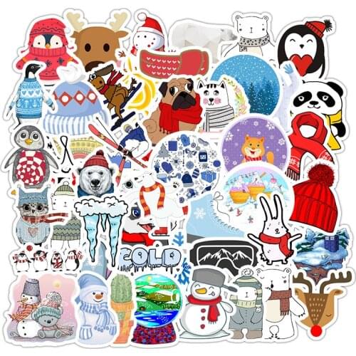50pcs Winter Snowman No Repeating Stickers Waterproof Motorcycle Helmet Car Styling Accessories Stickers