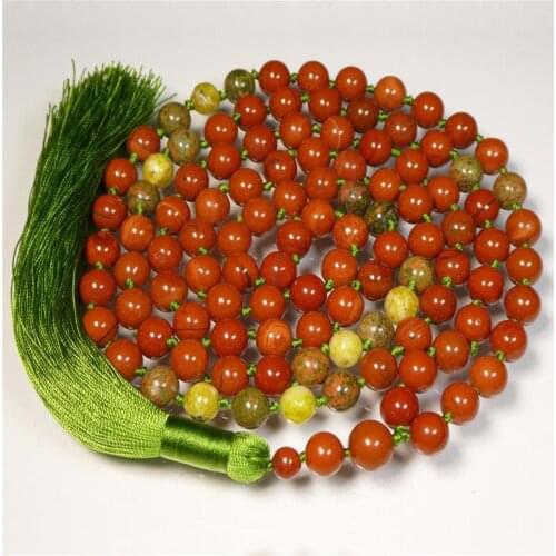 6mm Natural Red Jasper Gemstone Knot Tassel 108 Bead Mala Necklace Chakra Pray Reiki Meditation Handmade Chic