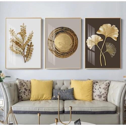 Golden Ginkgo Leaf Wheat Ear Abstract Canvas Painting Wall Pictures for Living Room and Bedroom Nordic Home Decoration Post