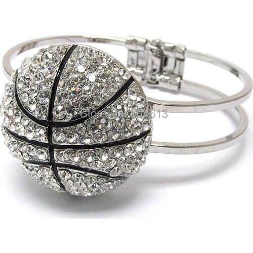 One piece Fashion Jewelry Crystal Deco Basketball Hinge Sports Charm Silver plated Bangle b1