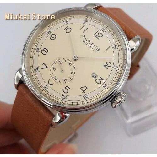 42mm top brand Parnis 2019 new mens mechanical watch silver case date leather seagull 1731 automatic movement fashion watches