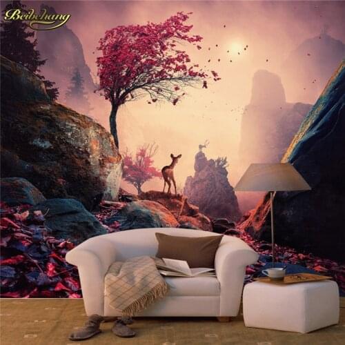 Beibehang Custom Photo 3d Wallpaper Mural Wall Sticker Dream Autumn Autumn Leaves Deer TV Background Wall papel de parede