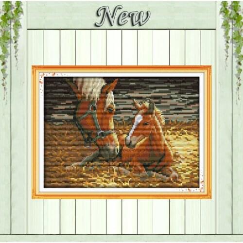 Deep love of mother and son animal horse 11CT Counted Printed on canvas DMC 14CT DIY Cross Stitch Needlework Kits Embroidery Set