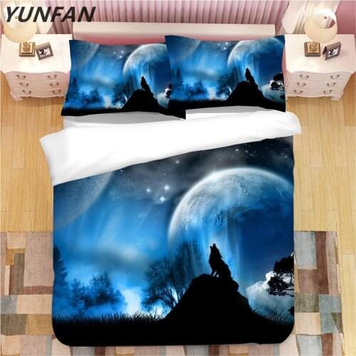 3D Wolf bedding sets cartoon duvet cover sets blue luxury animal quilt cover single twin full queen king fashion bedclothes