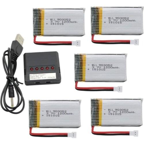 5PCS 3.7V 1200mah Lipo Battery + USB Charger For Syma X5sw X5sc X5s H5p RC Quadcopter Spare Parts Accessories