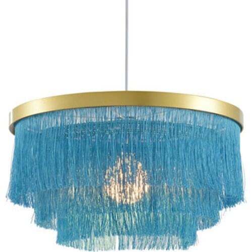 Fringe chandelier lighting gold White Beige cotton thread line bohemia chandelier for girls room bedroom wedding indoor lighting