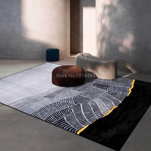 Fashion Modern Nordic Minimalist Black Gray Gold Line Living Room Bedroom Bedside Carpet Floor Mats