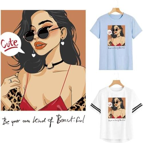 Fashion Lady Patches Transfers Stripe Clothing Stickers Eco-Friendly Diy T-Shirt Washable Flower Applique Vinyl Material