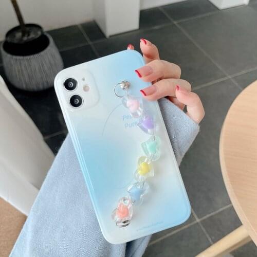 Bracelet Blue Gradient Phone Cases for iPhone 12 Pro Max 11 pro max X XS XR 7 8 Plus 12mini Chain Wrist Strap Soft Cover