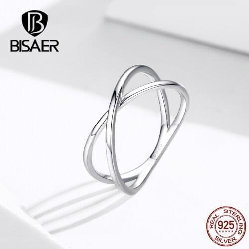 Wedding Rings BISAER 925 Sterling Silver Clear Cubic Zircon Finger Rings for Women Wedding Engagement Bridal Jewelry ECR543