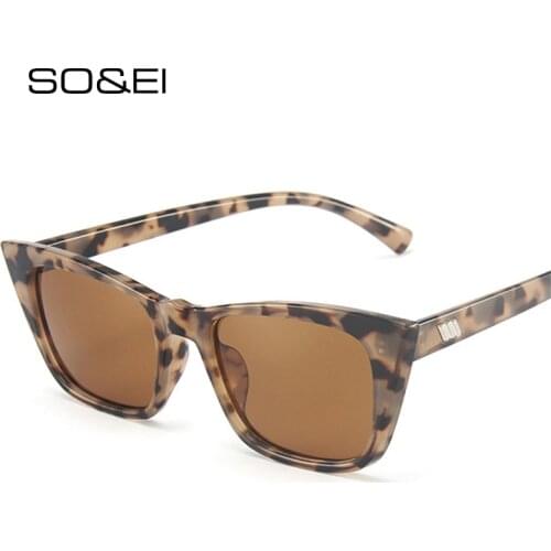 SO&EI Fashion Small Cat Eye Women Sunglasses Vintage Clear Purple Pink Tea Eyewear Men Trending Shades UV400 Sun Glasses