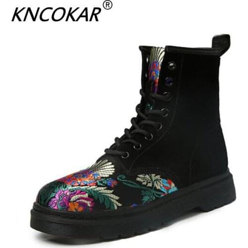 Autumn winter chunky and Martin boots female leather European flat belt British motorcycle boots famous folk style short boots