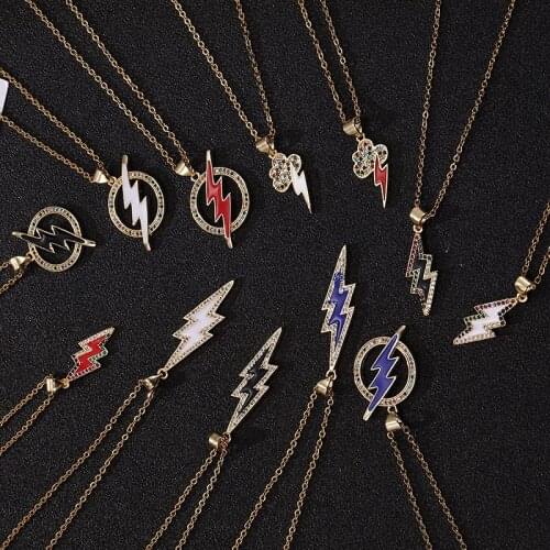 Stainless Steel Lightning Series Crystal Pendant Necklace Initial CZ Necklace Womens Party Wedding Jewelry