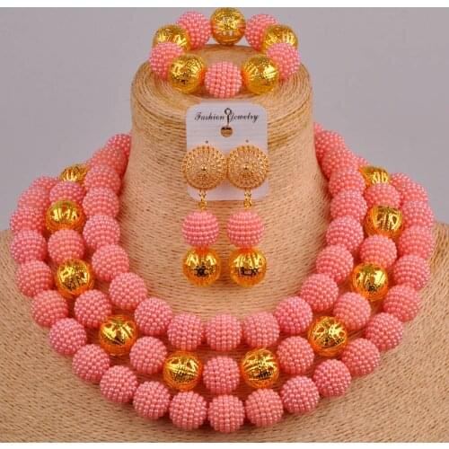 Peach african beads jewelry set costume necklace african set women nigerian wedding set ZZ23