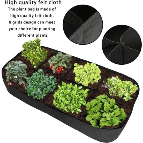 Non-Woven Fabric Garden Plant Bed, 8-Hole Rectangular Planting Container Planting Bag Planter Potted Plant, Flower, Vegetable P