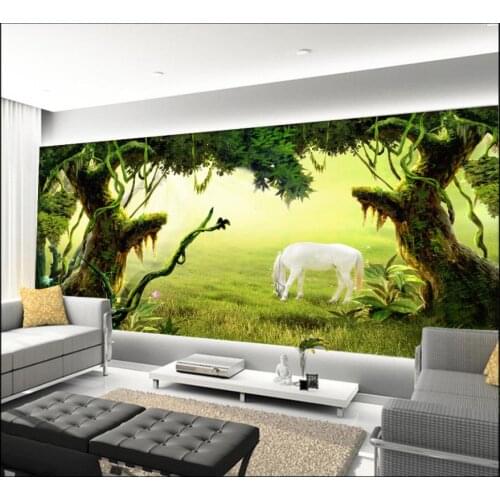 Custom 3D wallpaper for walls 3 d Beautiful green trees horse fresh scenery hand painted background wall decorative painting