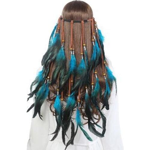 Fashion Bohemian Feather Hairband Indian Gypsy Headband with Feather Tassel Hemp Rope for Festival Masquerades Carnival Hippie