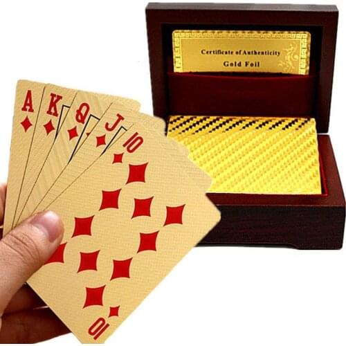 24 Kinds Gold/Silver Waterproof Plated Poker Premium Matte Plastic Board Games Playing Cards For Gift Collection with Wooden Box