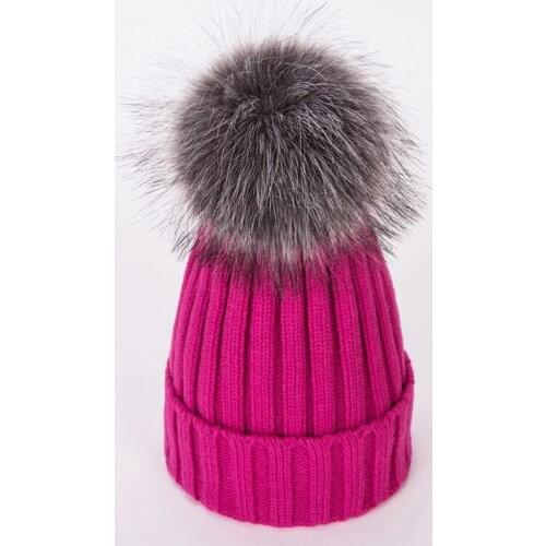 Lovely Child Women Beanies Hats Warm Winter Pompom Fur Knitted Beanie Caps Women Baby Girls Boy Fur Pom Pom Hat Ski Snow Cap